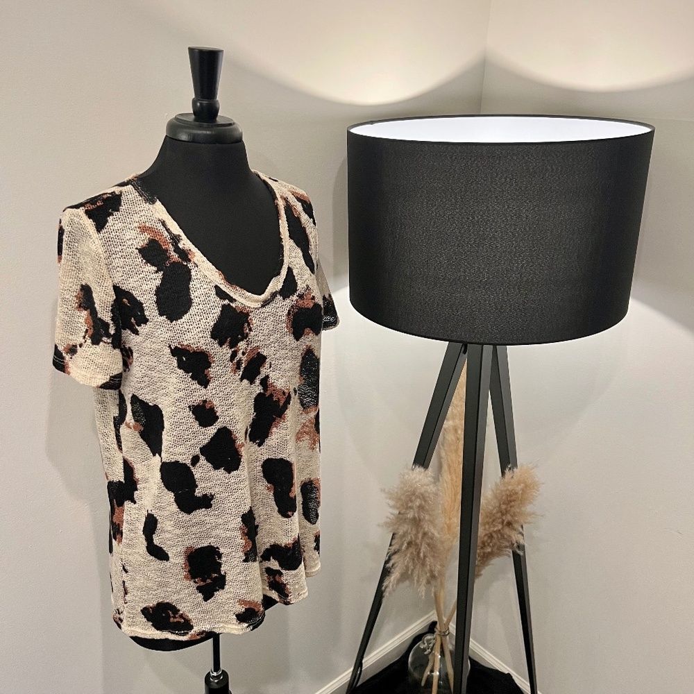 Bibi Knit Leopard Print Short Sleeve Top